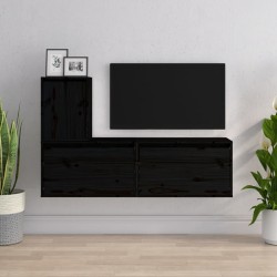vidaXL TV-Schränke 3 Stk. Schwarz Massivholz Kiefer