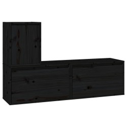vidaXL TV-Schränke 3 Stk. Schwarz Massivholz Kiefer