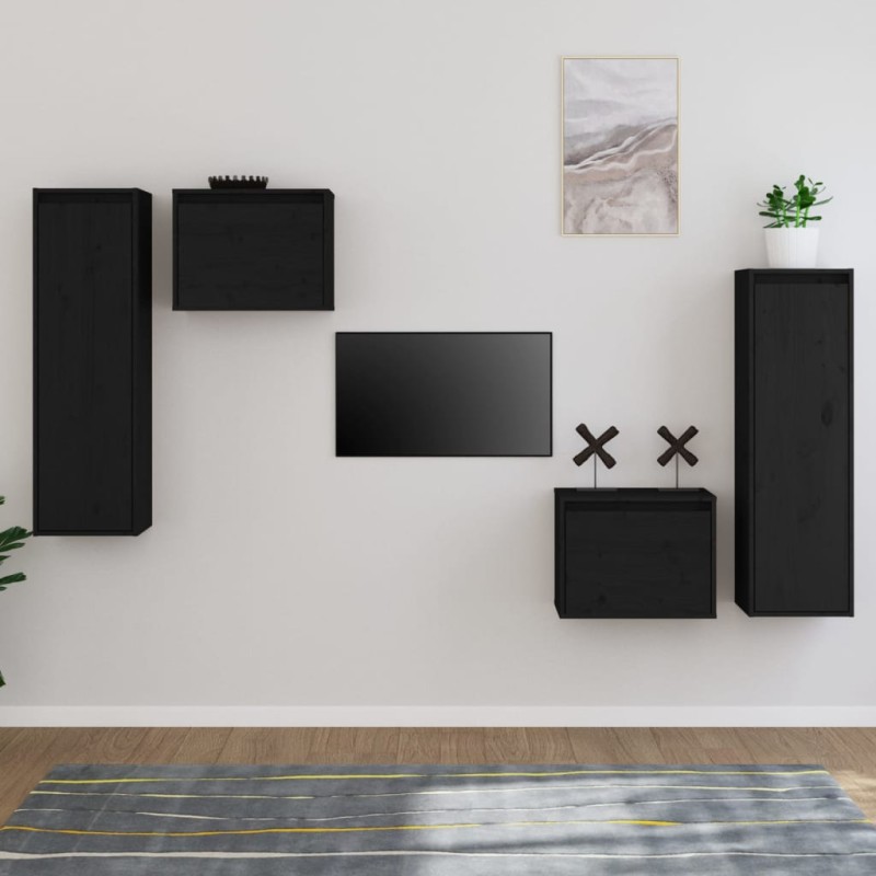 vidaXL TV-Schränke 4 Stk. Schwarz Massivholz Kiefer vidaXL TV-Schränke 4 Stk. Schwarz Massivholz Kiefer