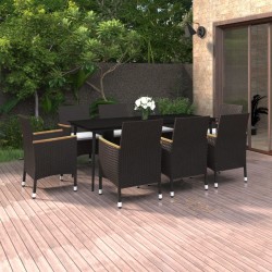 vidaXL 9-tlg. Garten-Essgruppe mit Kissen Poly Rattan und Glas