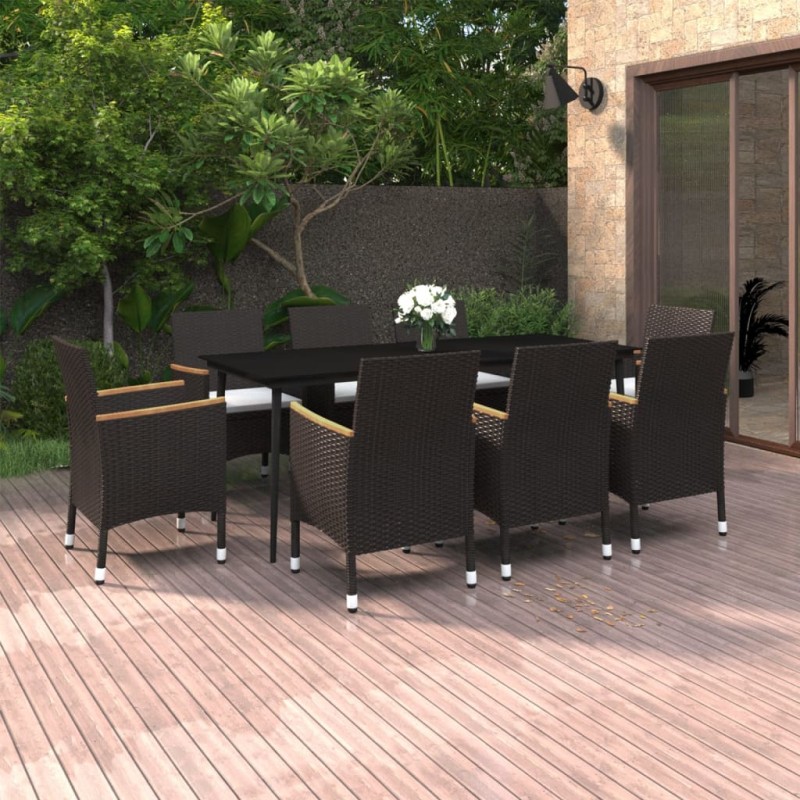 vidaXL 9-tlg. Garten-Essgruppe mit Kissen Poly Rattan und Glas vidaXL 9-tlg. Garten-Essgruppe mit Kissen Poly Rattan und Glas