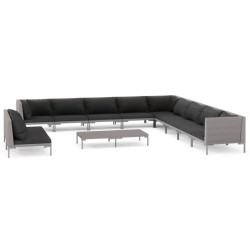 vidaXL 12-tlg. Garten-Lounge-Set mit Auflagen Poly Rattan Dunkelgrau