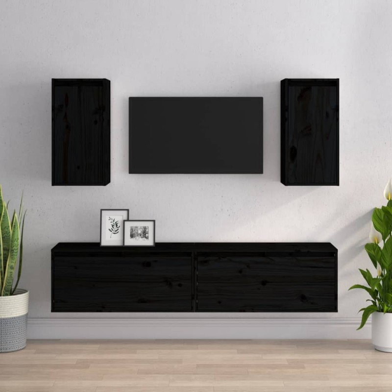 vidaXL TV-Schränke 4 Stk. Schwarz Massivholz Kiefer vidaXL TV-Schränke 4 Stk. Schwarz Massivholz Kiefer