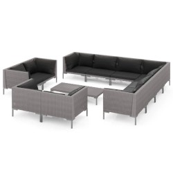 vidaXL 12-tlg. Garten-Lounge-Set mit Auflagen Poly Rattan Dunkelgrau