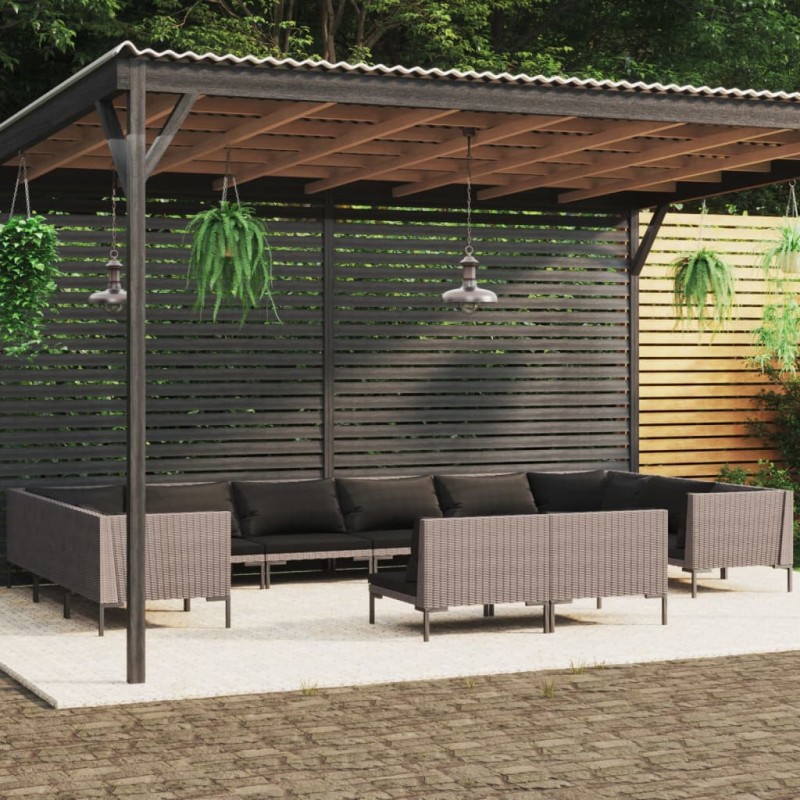 vidaXL 12-tlg. Garten-Lounge-Set mit Kissen Poly Rattan Dunkelgrau vidaXL 12-tlg. Garten-Lounge-Set mit Kissen Poly Rattan Dunkelgrau