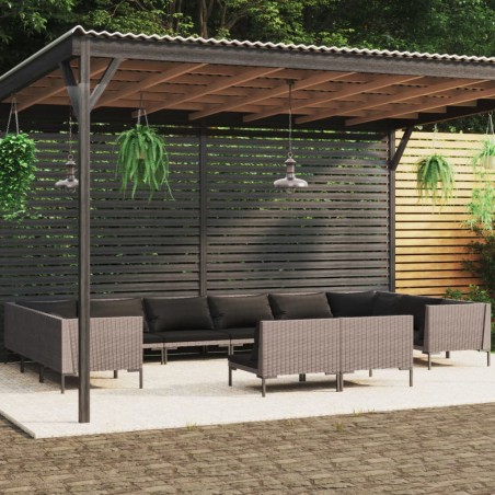 vidaXL 12-tlg. Garten-Lounge-Set mit Kissen Poly Rattan Dunkelgrau