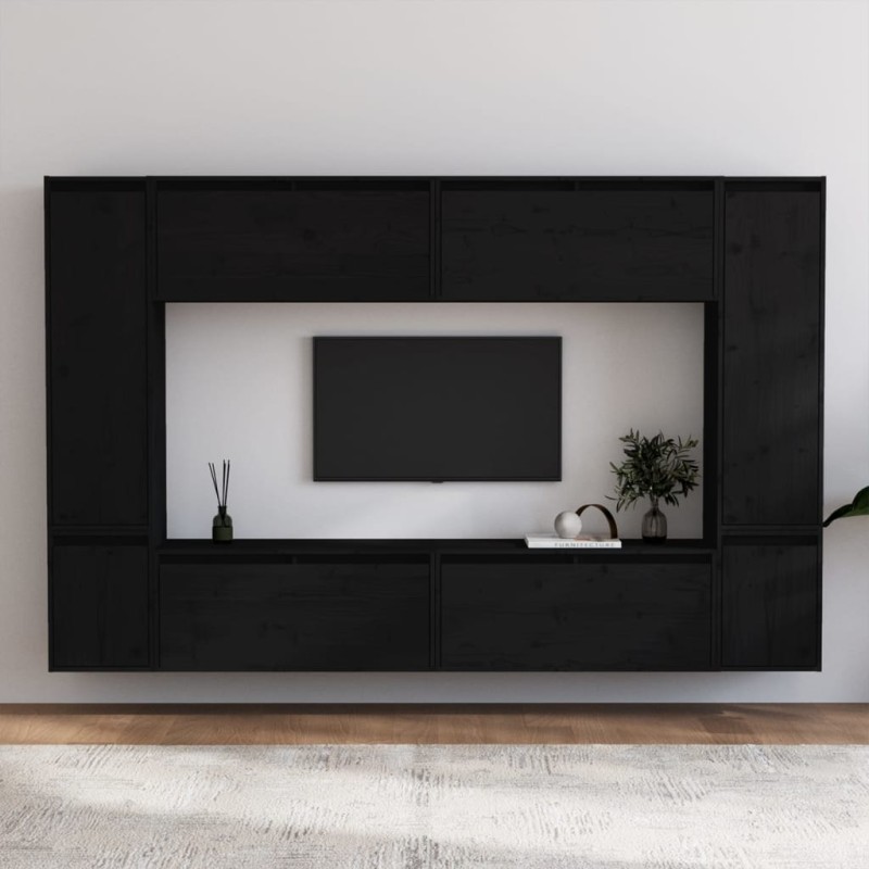 vidaXL TV-Schränke 8 Stk. Schwarz Massivholz Kiefer vidaXL TV-Schränke 8 Stk. Schwarz Massivholz Kiefer