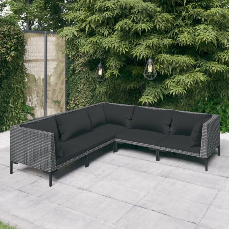 vidaXL 5-tlg. Garten-Lounge-Set mit Auflagen Poly Rattan Dunkelgrau vidaXL 5-tlg. Garten-Lounge-Set mit Auflagen Poly Rattan Dunkelgrau