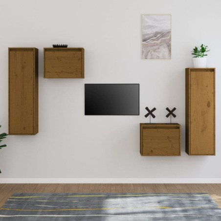 vidaXL TV-Schränke 4 Stk. Honigbraun Massivholz Kiefer