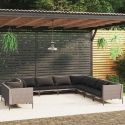 vidaXL 9-tlg. Garten-Lounge-Set mit Auflagen Poly Rattan Dunkelgrau