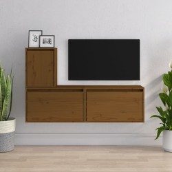 vidaXL TV-Schränke 3 Stk. Honigbraun Massivholz Kiefer