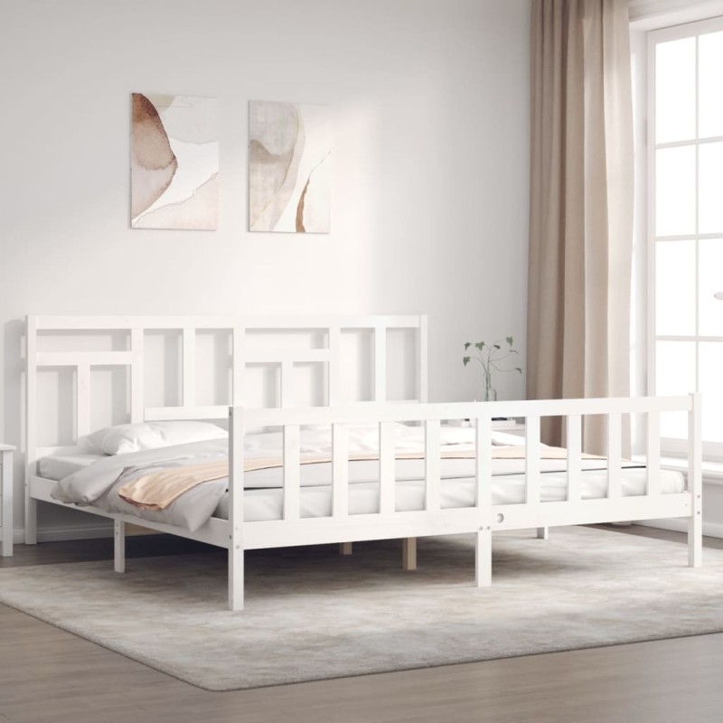 vidaXL Massivholzbett mit Kopfteil Weiß vidaXL Massivholzbett mit Kopfteil Weiß