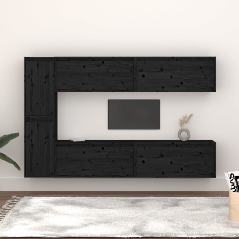 vidaXL TV-Schränke 6 Stk. Schwarz Massivholz Kiefer vidaXL TV-Schränke 6 Stk. Schwarz Massivholz Kiefer