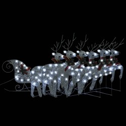 vidaXL Rentier mit Schlitten Weihnachtsdekoration 140 LEDs Silbern