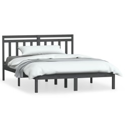 vidaXL Massivholzbett Grau 135x190 cm