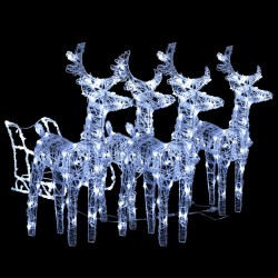 vidaXL Weihnachtsdekoration Rentiere mit Schlitten 240 LEDs Acryl