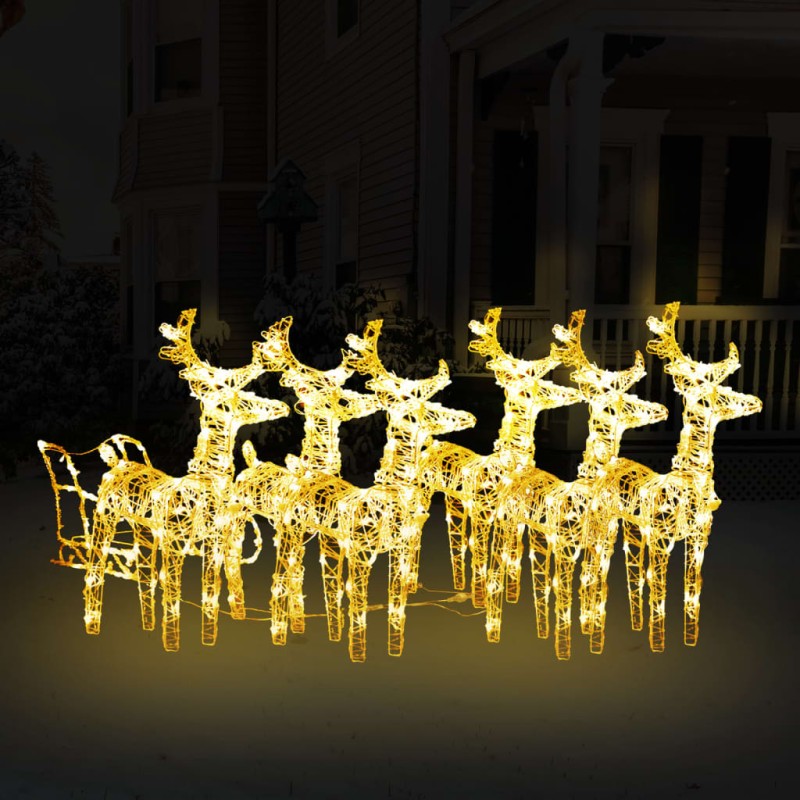vidaXL Rentiere Schlitten Weihnachtsdekoration 320 LEDs Acryl vidaXL Rentiere Schlitten Weihnachtsdekoration 320 LEDs Acryl
