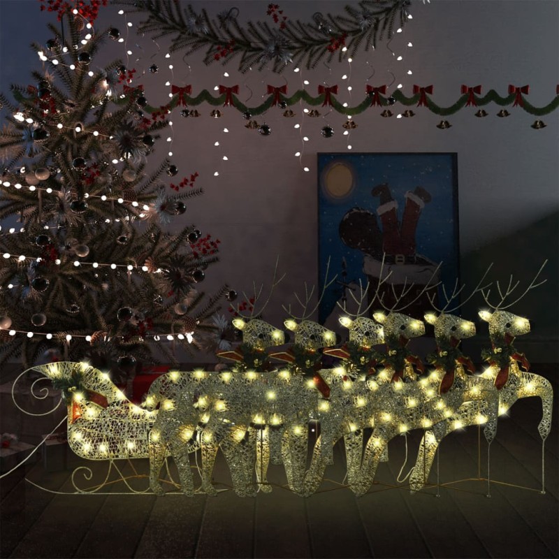 vidaXL Rentier mit Schlitten Weihnachtsdekoration 140 LEDs Golden vidaXL Rentier mit Schlitten Weihnachtsdekoration 140 LEDs Golden