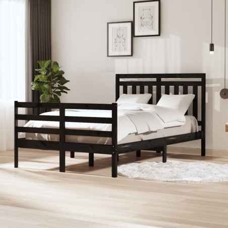 vidaXL Massivholzbett Schwarz 120x190 cm