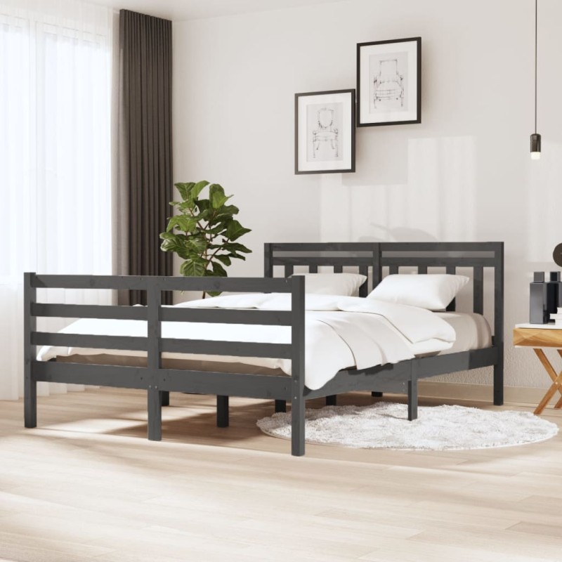 vidaXL Massivholzbett Grau 135x190 cm vidaXL Massivholzbett Grau 135x190 cm
