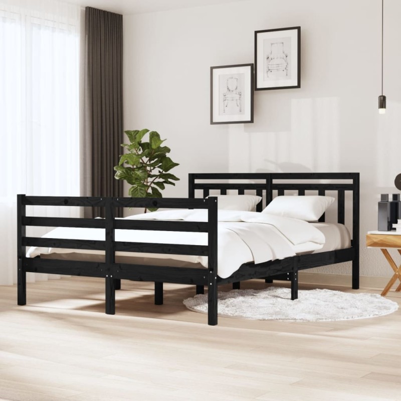 vidaXL Massivholzbett Schwarz 140x190 cm vidaXL Massivholzbett Schwarz 140x190 cm