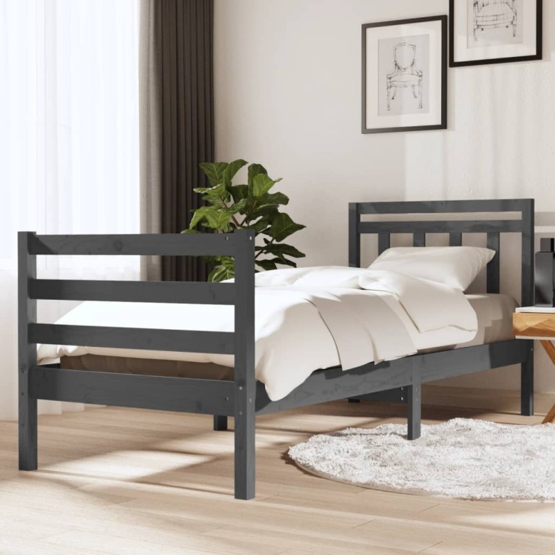 vidaXL Massivholzbett Grau 90x200 cm vidaXL Massivholzbett Grau 90x200 cm