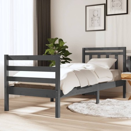 vidaXL Massivholzbett Grau 90x200 cm