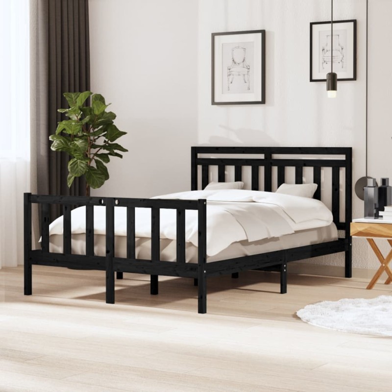 vidaXL Massivholzbett Schwarz 140x190 cm vidaXL Massivholzbett Schwarz 140x190 cm