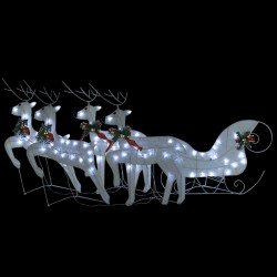 vidaXL Rentier mit Schlitten Weihnachtsdekoration 100LEDs Outdoor Weiß