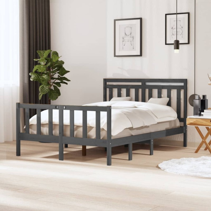 vidaXL Massivholzbett Grau 135x190 cm vidaXL Massivholzbett Grau 135x190 cm