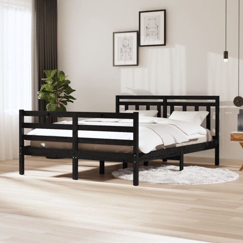vidaXL Massivholzbett Schwarz 140x200 cm vidaXL Massivholzbett Schwarz 140x200 cm