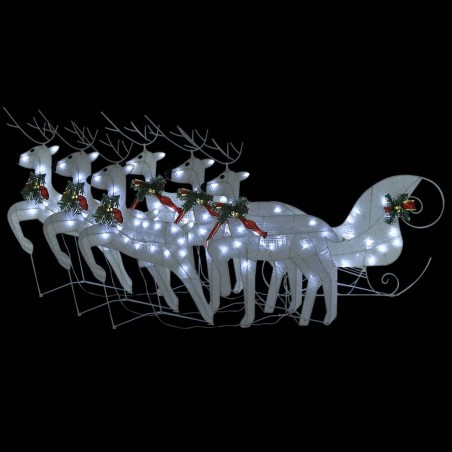 vidaXL Rentier mit Schlitten Weihnachtsdekoration 140LEDs Outdoor Weiß
