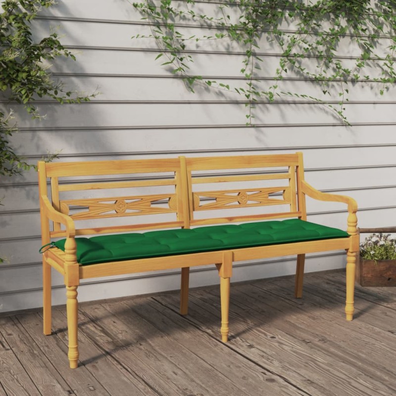 vidaXL Batavia-Bank mit Grünem Kissen 150 cm Massivholz Teak vidaXL Batavia-Bank mit Grünem Kissen 150 cm Massivholz Teak