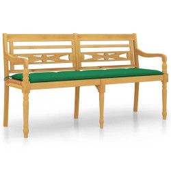 vidaXL Batavia-Bank mit Grünem Kissen 150 cm Massivholz Teak