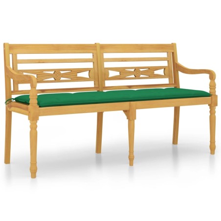 vidaXL Batavia-Bank mit Grünem Kissen 150 cm Massivholz Teak