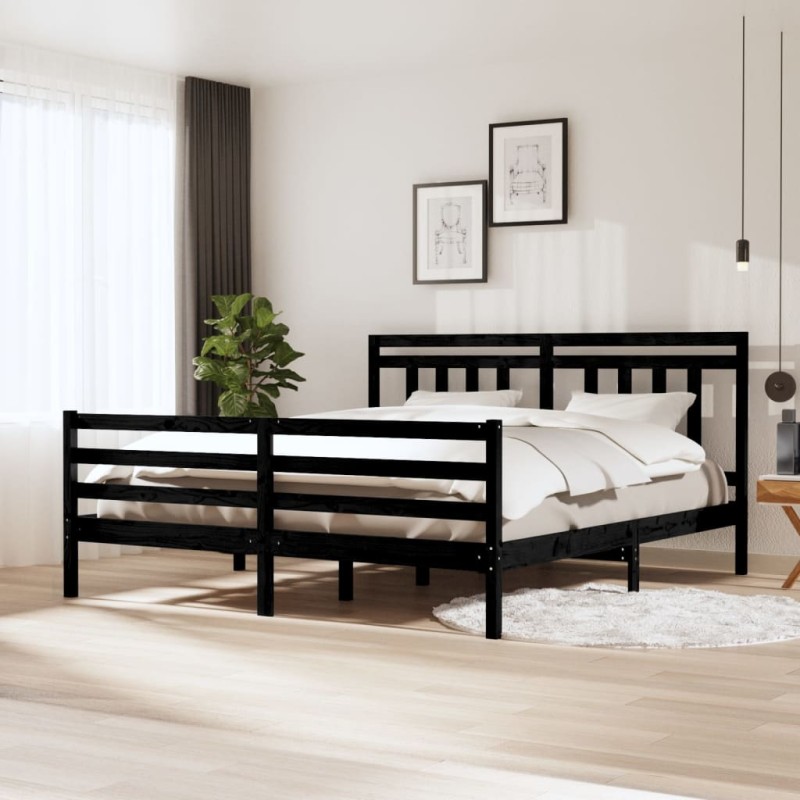 vidaXL Massivholzbett Schwarz 180x200 cm vidaXL Massivholzbett Schwarz 180x200 cm