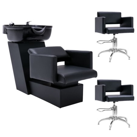 vidaXL Waschsessel mit Friseurstühlen Kunstleder