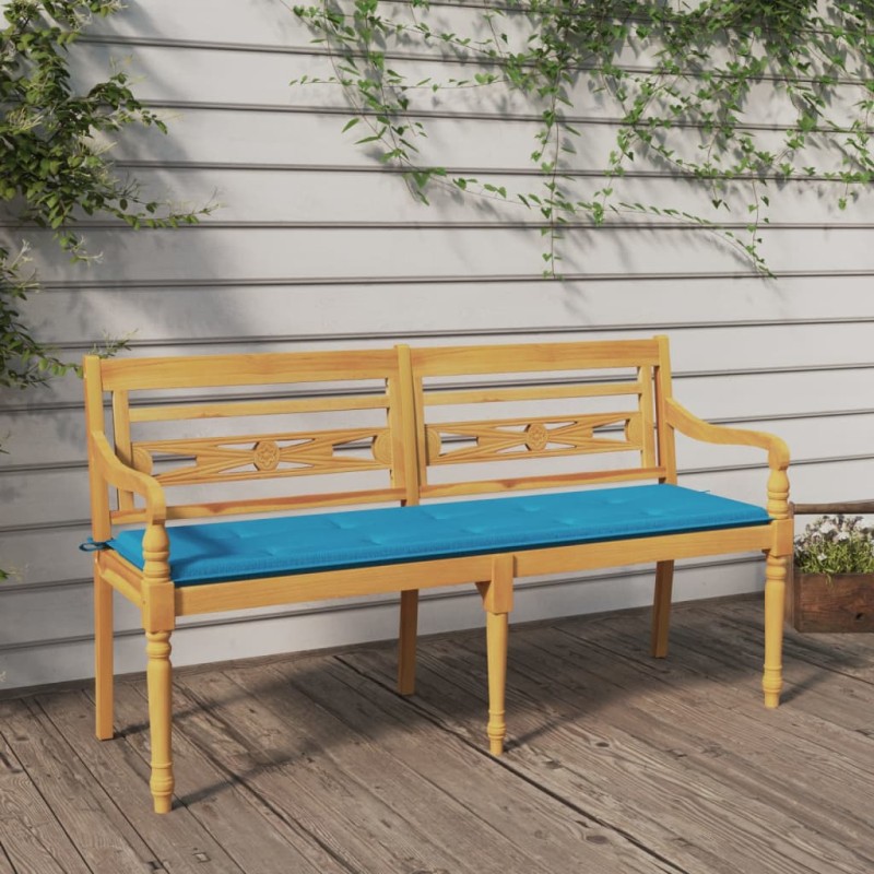 vidaXL Batavia-Bank mit Blauem Kissen 150 cm Massivholz Teak vidaXL Batavia-Bank mit Blauem Kissen 150 cm Massivholz Teak