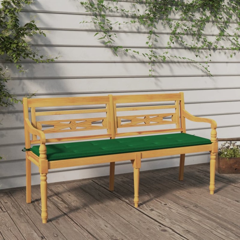 vidaXL Batavia-Bank mit Grünem Kissen 150 cm Massivholz Teak vidaXL Batavia-Bank mit Grünem Kissen 150 cm Massivholz Teak
