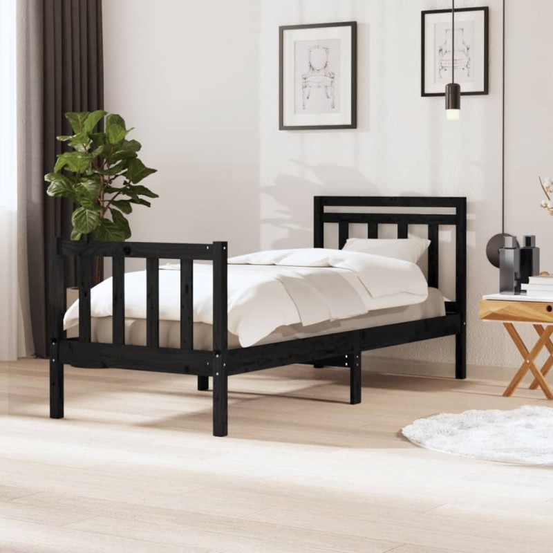 vidaXL Massivholzbett Schwarz 75x190 cm vidaXL Massivholzbett Schwarz 75x190 cm