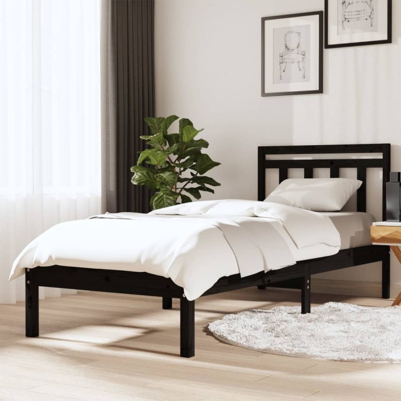 vidaXL Massivholzbett Schwarz Kiefer 90x200 cm vidaXL Massivholzbett Schwarz Kiefer 90x200 cm