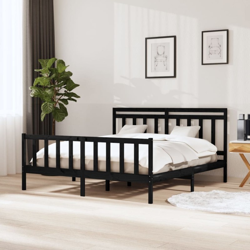vidaXL Massivholzbett Schwarz 160x200 cm vidaXL Massivholzbett Schwarz 160x200 cm