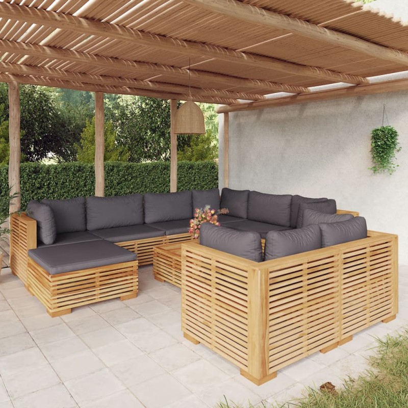 vidaXL 10-tlg. Garten-Lounge-Set mit Kissen Massivholz Teak vidaXL 10-tlg. Garten-Lounge-Set mit Kissen Massivholz Teak