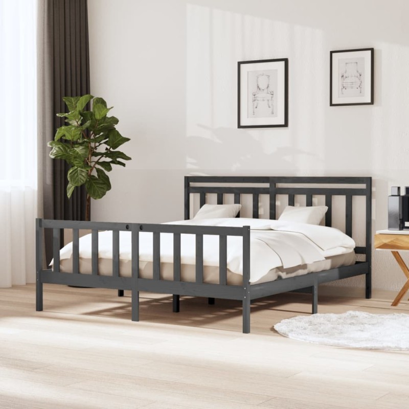vidaXL Massivholzbett Grau 160x200 cm vidaXL Massivholzbett Grau 160x200 cm