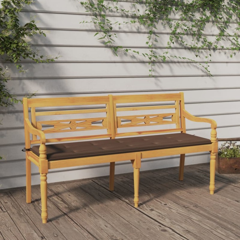 vidaXL Batavia-Bank mit Taupe Kissen 150 cm Massivholz Teak vidaXL Batavia-Bank mit Taupe Kissen 150 cm Massivholz Teak