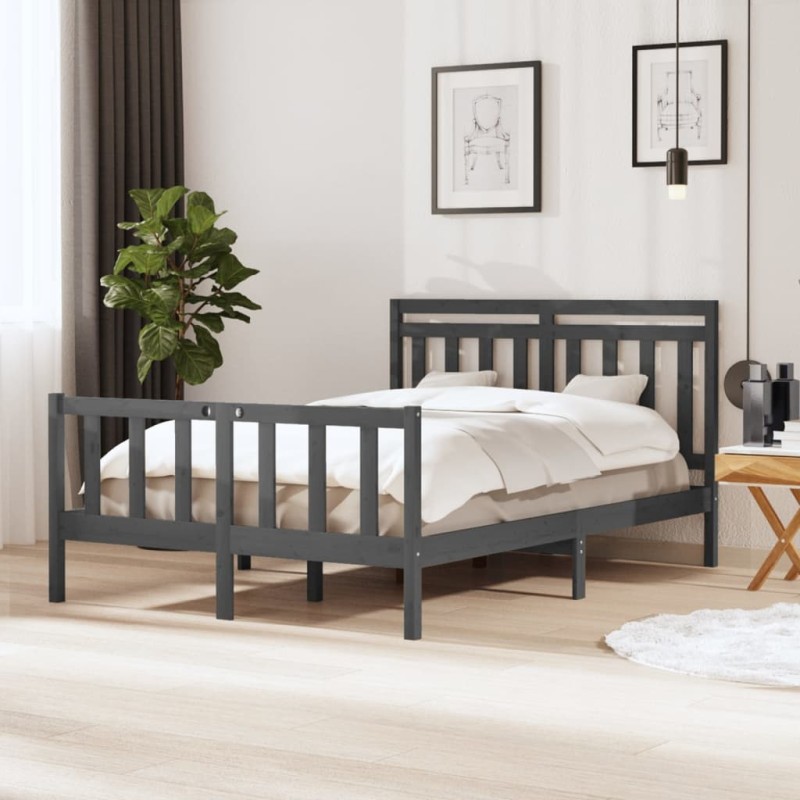 vidaXL Massivholzbett Grau 140x190 cm vidaXL Massivholzbett Grau 140x190 cm