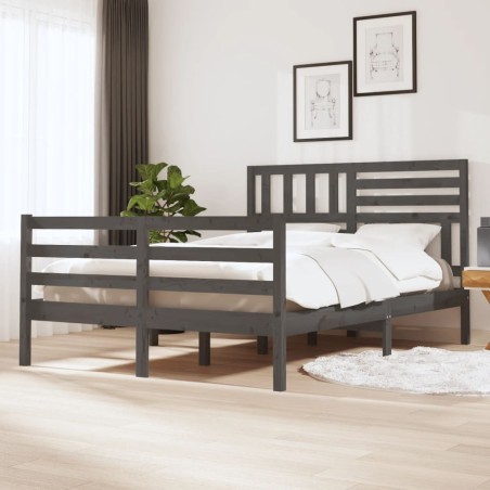 vidaXL Massivholzbett Grau 120x190 cm