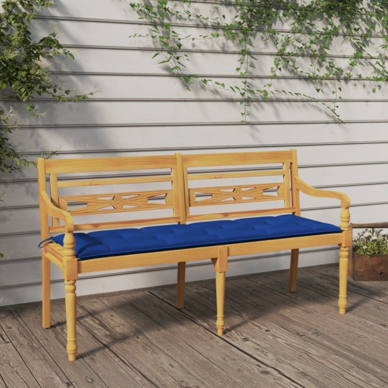 vidaXL Batavia-Bank mit Blauem Kissen 150 cm Massivholz Teak vidaXL Batavia-Bank mit Blauem Kissen 150 cm Massivholz Teak