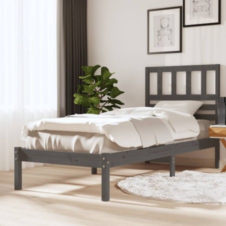 vidaXL Massivholzbett Grau Kiefer 90x200 cm
