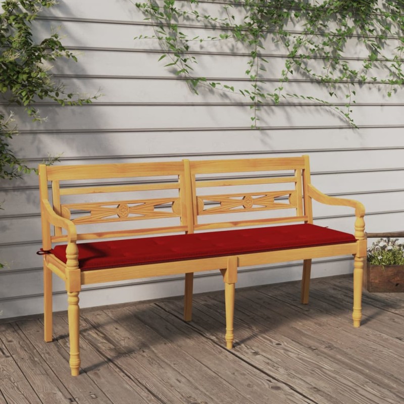 vidaXL Batavia-Bank mit Rotem Kissen 150 cm Massivholz Teak vidaXL Batavia-Bank mit Rotem Kissen 150 cm Massivholz Teak